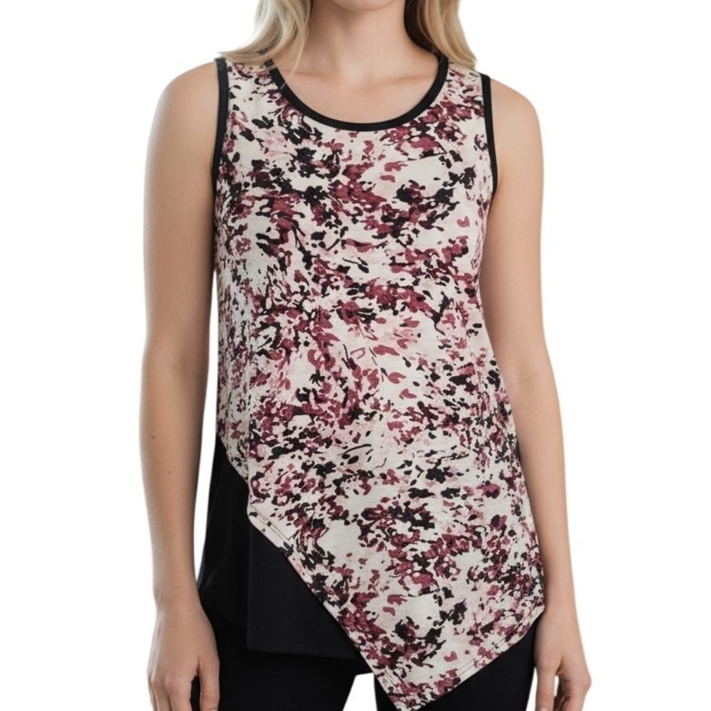 WHITE HOUSE BLACK MARKET Slanted Front Sleeveless Top Black Pink White EUC Small